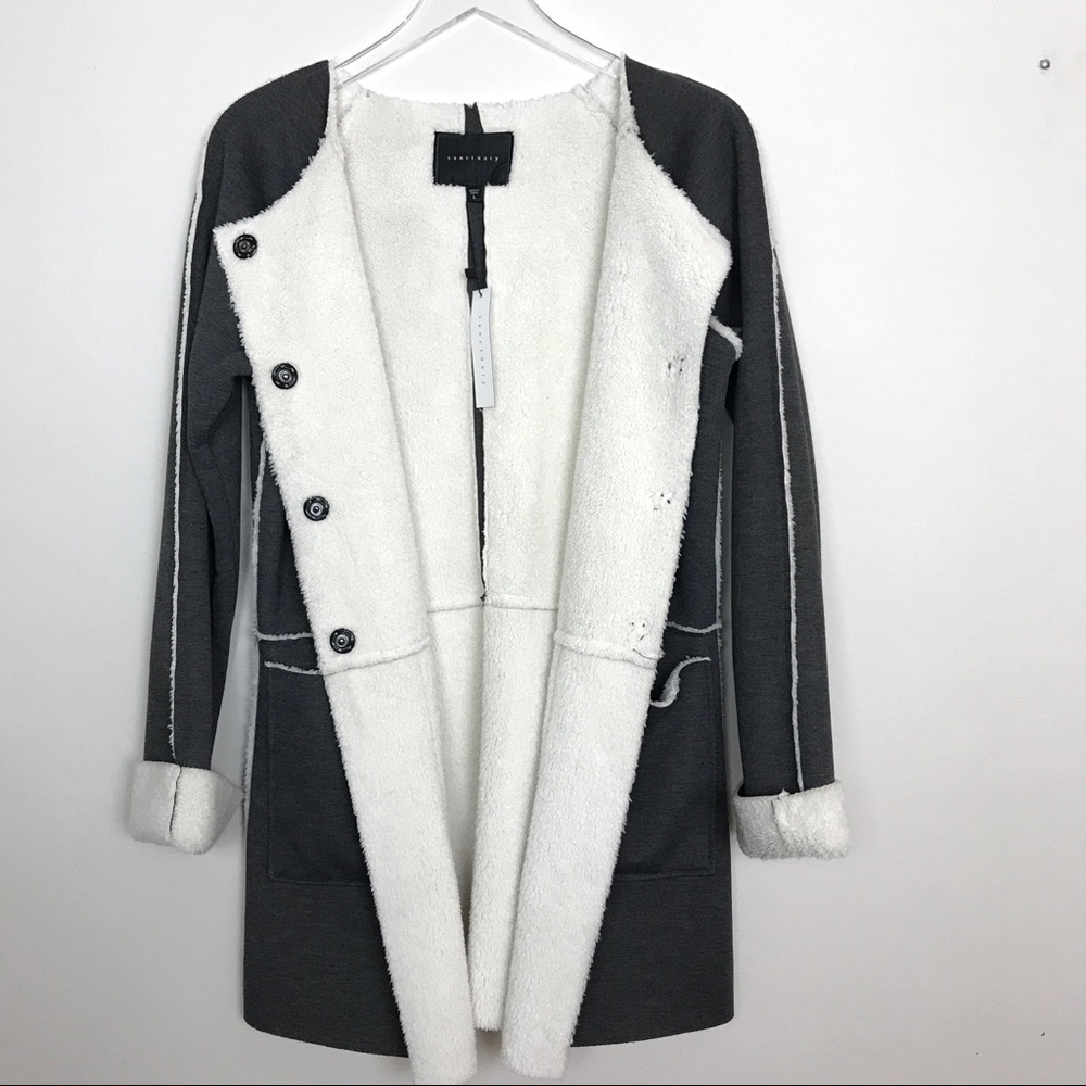 NWT Sanctuary Grey Faux Fur Lined Duster Coat Sz L